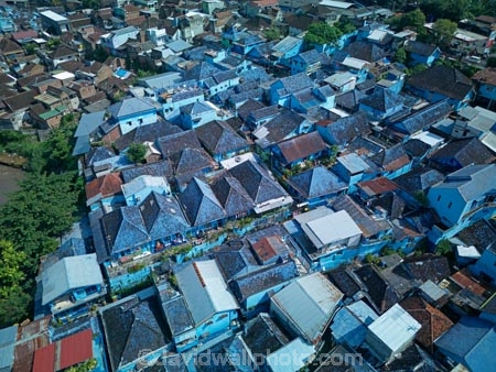 Indonesia;aerial;aerial-photo;aerial-photograph;aerial-photographs;aerial-photography;aerial-photos;aerial-view;aerial-views;aerials;drone-aerial;drone;Malang;Java;East-Java;Indonesia;Kampung-Biru-Arema;Biru-Arema;Colourful-Village;The-Colourful-Village;Colorful-Village;The-Colorful-Village;Jodipan;Kampung-Jodipan;Village-of-Color;Blue-Village;The-Blue-Village;Roof;roofs;rooves;tourism;travel;Asia;South-East-Asia;Southeast-Asia