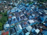 Indonesia;aerial;aerial-photo;aerial-photograph;aerial-photographs;aerial-photography;aerial-photos;aerial-view;aerial-views;aerials;drone-aerial;drone;Malang;Java;East-Java;Indonesia;Kampung-Biru-Arema;Biru-Arema;Colourful-Village;The-Colourful-Village;Colorful-Village;The-Colorful-Village;Jodipan;Kampung-Jodipan;Village-of-Color;Blue-Village;The-Blue-Village;Roof;roofs;rooves;tourism;travel;Asia;South-East-Asia;Southeast-Asia