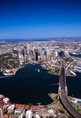 Sydney;Opera;House;Sydney;Harbour;harbor;harbors;harbours;Bridge;bridges;Australia;aerial;architecture;boat;boats;ferry;ferries;wake;aerials