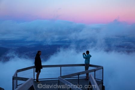 above-the-clouds;Australasian;Australia;Australian;cloud;cloudy;dusk;evening;Hobart;Island-of-Tasmania;Mount-Wellington;Mt-Wellington;Mt.-Wellington;night;night-time;people;pink;public-viewing-point;State-of-Tasmania;Tas;Tasmania;tourist;tourists;twilight;viewing-point;viewpoint
