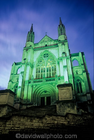 floodlights;floodlit;historic;historical;architecture;church;spires;Gothic-Revival-church;Edmund-Sedding;chancel;stone_vaulted-nave;Takaka-marbel-steps;the-Octagon;tower;towers;worship;house-of-worship;religion;christian;christianity;Anglican