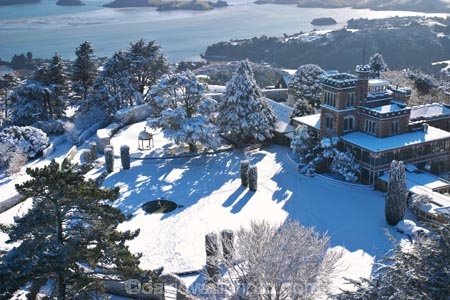 aerial;aerials;building;buildings;castle;castles;cold;Dunedin;freezing;historic;historical;history;Larnach-Castle;larnachs-castle;larnachs-castle;manor;New-Zealand;old;otago-harbor;otago-harbour;otago-peninslar;Otago-Peninsula;sea;season;seasonal;seasons;snow;snowy;South-Island;white;winter