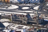 aerial;aerials;architecture;building;builidings;cold;Dunedin;freeze;freezing;historic;historical;history;New-Zealand;railway-station;road;roads;roundabout;season;seasonal;seasons;snow;snowing;snowy;South-Island;ward-street;white;winter