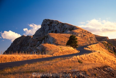grass;rural;countryside;pastoral;field;fields;meadow;meadows;wire;wires;slope,slopes;golden;road;curve;curving;peaks;hills;mountain;nature