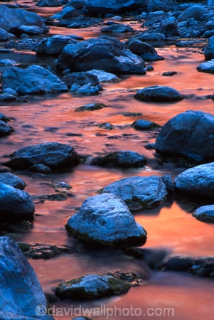 sundown;dusk;twilight;colour;colours;color;colors;pink;orange;rocks;rock;boulder;boulders;stream;river;creek;flow;flowing