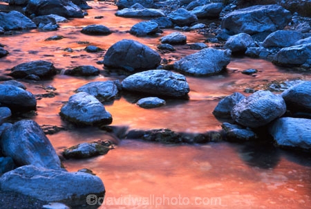 sundown;dusk;twilight;colour;colours;color;colors;pink;orange;rocks;rock;boulder;boulders;stream;river;creek;flow;flowing