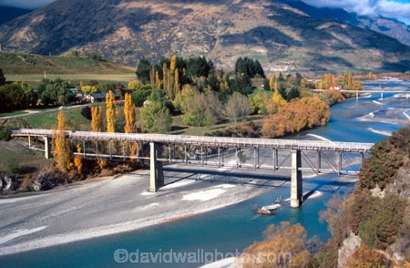 Queenstown;Central-Otago;Lower-Shotover-River;shotover;river;water;bridge;bridges;crossing;tree;trees;bush;bushes;mountain;mountains;hilly;green;autumn