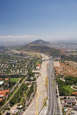aerial;aerial-photo;aerial-photograph;aerial-photographs;aerial-photography;aerial-photos;aerial-view;aerial-views;aerials;capital-cities;capital-city;Capital-of-Chile;Cerro-San-Cristobal;Chile;Costanera-Norte;highway;highways;Mapocho-River;Rio-Mapocho;river;rivers;Santiago;South-America;Sth-America;Vitacura