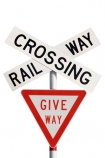 cross;crosses;give-way-sign;level-crossing;level-crossings;N.Z.;New-Zealand;NZ;rail;rail-crossing;rail-crossings;railroad;railroads;railway;railway-crossing;railway-crossings;railways;sign;signage;signs;tracks;train;trains;transport;transportation;warning;warning-sign;warning-signs;x;cutout