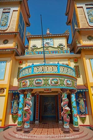 architectural;architecture;Asia;Asian;Cai-Ly;Cai-Lay;Cai-Lay-town;Cao-Dai-religion;Cao-Dai-Temple;Cao-ÃÃ i;Caodaism;Caodaist;Caodaists;exterior;exteriors;faith;Mekong-Delta;ornamental;place-of-worship;places-of-worship;religion;religions;religious;South-East-Asia;Southeast-Asia;temple;temples;Tien-Giang-province;Vietnam;Vietnamese