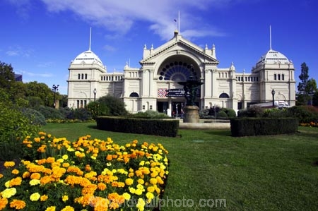 1879;architectural;architecture;australasian;Australia;australian;building;buildings;carlton-gardens;exhibition-building;flower;flower-bed;flower-beds;flower-garden;flower-gardens;flowers;historic;historical;history;marigold;marigolds;Melbourne;old;orange;royal-exhibition-building;Victoria;yellow