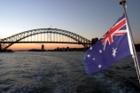 Australian;Flag;Sydney;Harbour;Bridge;Dusk;flags;stars;union;jack;bridges-;harbor;harbour;harbours;harbors;twilight;sunset;ferry;ferries;cruise;icon;icons;symbol-;australia