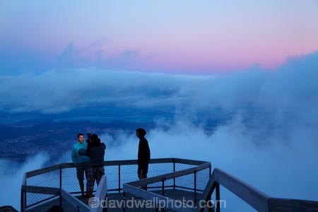 above-the-clouds;Australasian;Australia;Australian;cloud;cloudy;dusk;evening;Hobart;Island-of-Tasmania;Mount-Wellington;Mt-Wellington;Mt.-Wellington;night;night-time;people;pink;public-viewing-point;State-of-Tasmania;Tas;Tasmania;tourist;tourists;twilight;viewing-point;viewpoint