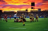 canterbury-crusaders;clouds;color;colors;colour;colours;dusk;football;lancaster-park;orange;rugby;sky;sport;sunset;wellington-huricans