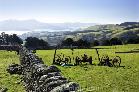 agricultural;agriculture;country;countryside;dry-stone-wall;Dunedin;farm;farm-implements;farming;farmland;farms;field;fields;historic;historical;implement;implements;meadow;meadows;New-Zealand;Old-stone-wall;otago-harbor;otago-harbour;Otago-Peninsula;paddock;paddocks;pasture;pastures;rural;South-Island
