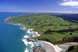 New-Zealand;coast;coastal;coastline;shore;shoreline;beach;beaches;sand;sandy;waves;wave;sea;ocean;Pacific;bay;colour;color;farmland;rural;Southern-Scenic-Route;aerials