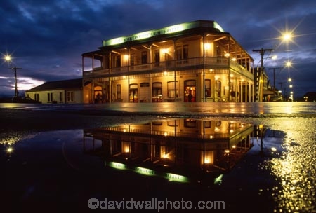 wine;wine-region;hotels;accommodation;pub;pubs;historic;historical;colonial;reflection;reflections;night;puddle;verandah;lights;light;hotel;martinborough;martinborough-hotel;welcoming;rain;raining;rainy