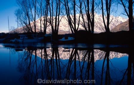 Snow;The-Remarkables;remrkables;mountain;mountains;winter;cold;Silhouette;silhouettes;tree;Trees;willow;willows;deciduous;Frankton-Marina;frankton;Lake-Wakatipu;wakatipu;lakes;lake;Queenstown;south-island;new-zealand;reflection;reflections