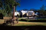 Arrowtown;Central-Otago;Millbrook-Resort;Millbrook;resort;old_fashioned;wheels;carriage;lake;pond;grass;grassy;green;mountain;mountains;tree;trees