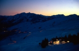 afterglow;complex;dusk;evening;glow;lights;lit;lodge;lodges;mountains;night;outline;ridge;ridges;ski-field;ski-resort;skifield;sunset