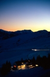 afterglow;complex;dusk;evening;glow;lights;lit;lodge;lodges;mountains;night;outline;ridge;ridges;ski-field;ski-resort;skifield;sunset