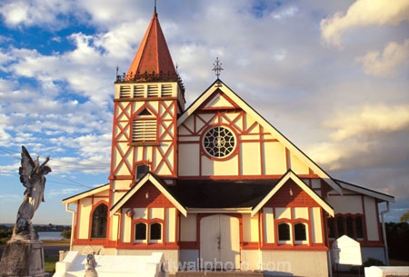 building;architecture;history;historical;Arawa;Arawa-people;Arawa-Tribe;clear;glass;window;ornate;tower;steeple;gothic;gothic-detailing;maori-church;half-timbering;decorative;victorian-iron-work;iron-work;square-tower