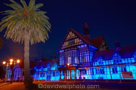 Bath-House;Bay-of-Plenty-Region;building;buildings;dark;dusk;evening;Government-Gardens;heritage;historic;historic-building;historic-buildings;historical;historical-building;historical-buildings;history;light;lighting;lights;N.I.;N.Z.;New-Zealand;NI;night;night-time;night_time;North-Is;North-Island;Nth-Is;NZ;old;palm;palm-tree;palm-trees;Rotorua;Rotorua-Museum;tradition;traditional;twilight