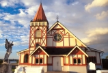 building;architecture;history;historical;Arawa;Arawa-people;Arawa-Tribe;clear;glass;window;ornate;tower;steeple;gothic;gothic-detailing;maori-church;half-timbering;decorative;victorian-iron-work;iron-work;square-tower