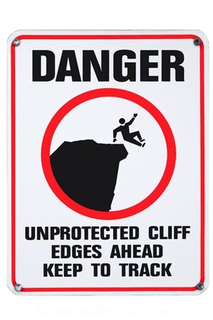 Australia;bluff;bluffs;cliff;cliffs;danger;dangerous;dangers;sign;signs;warning;warnings;cutout;unprotected-cliff-edges-ahead-keep-to-track